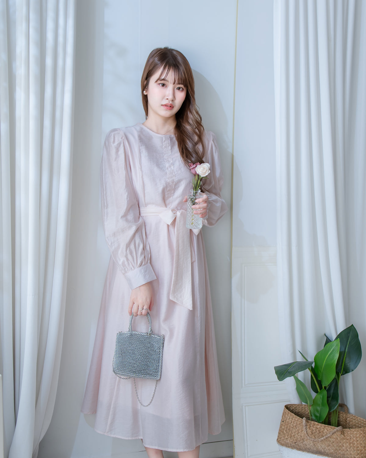 Alice Dress 果凍微光澤雪紡全裡布連身長裙/ DS1204