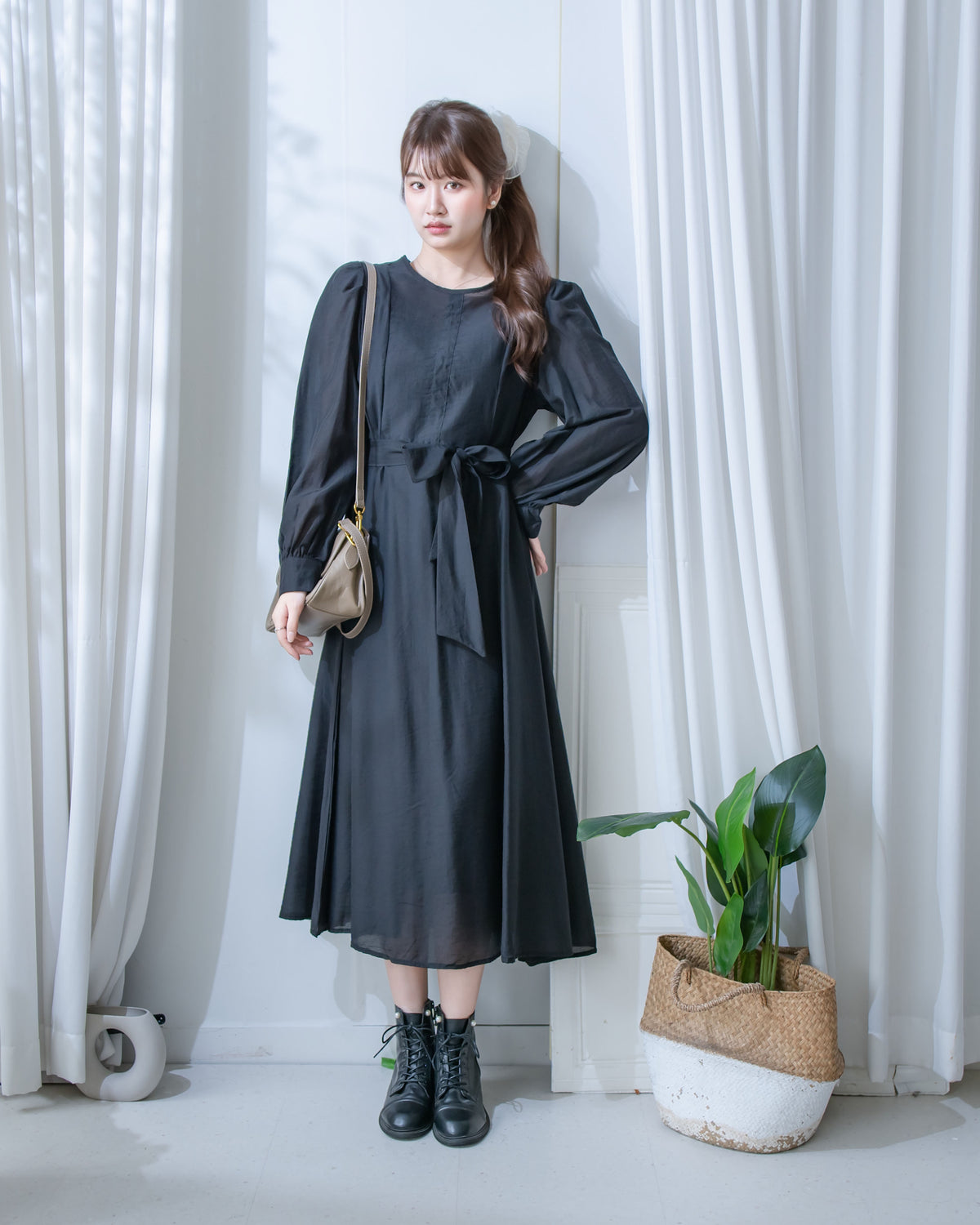 Alice Dress 果凍微光澤雪紡全裡布連身長裙/ DS1204