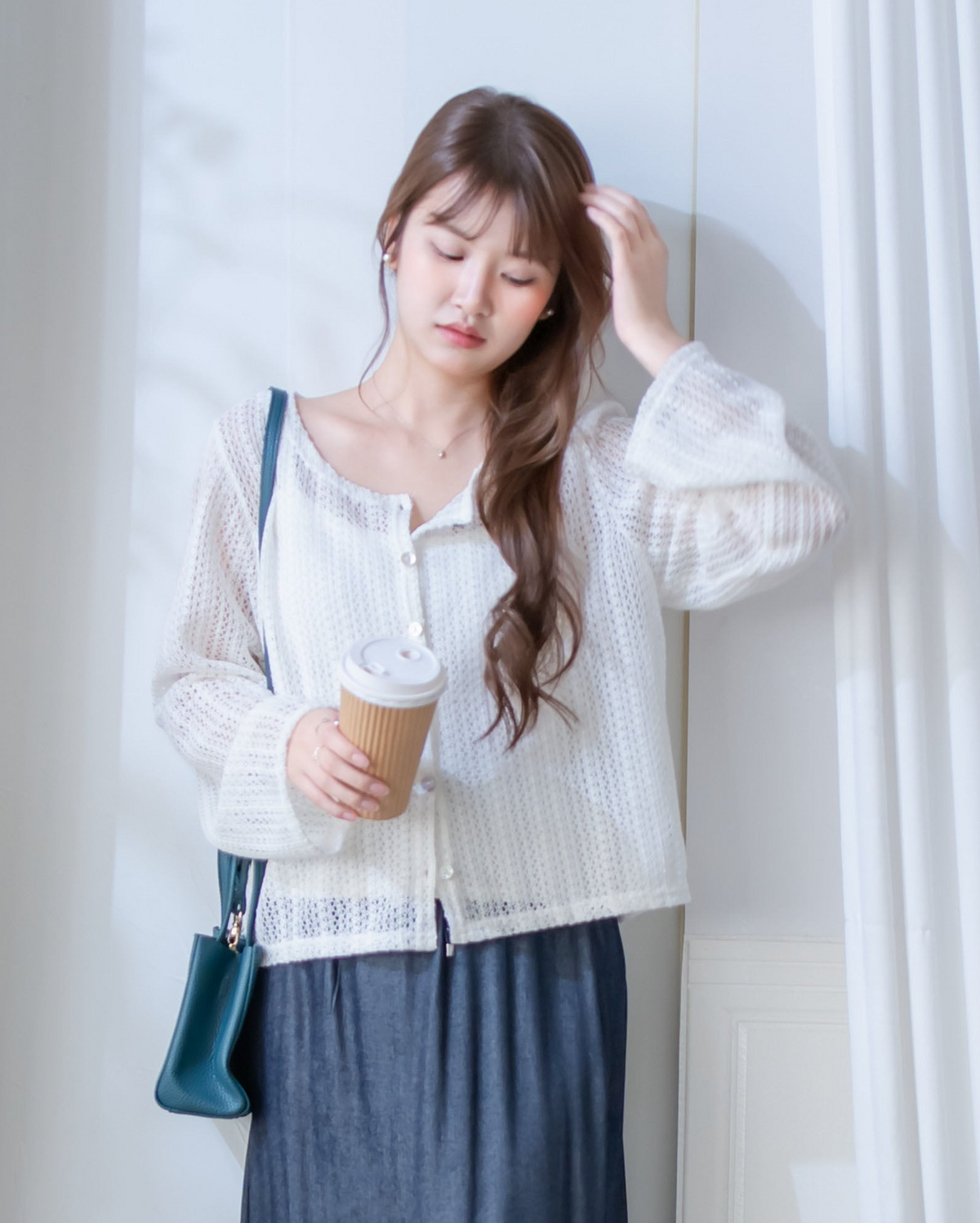 Lace Cardigan 防皺法式幾何通花針織外套或上衣/ CD8158