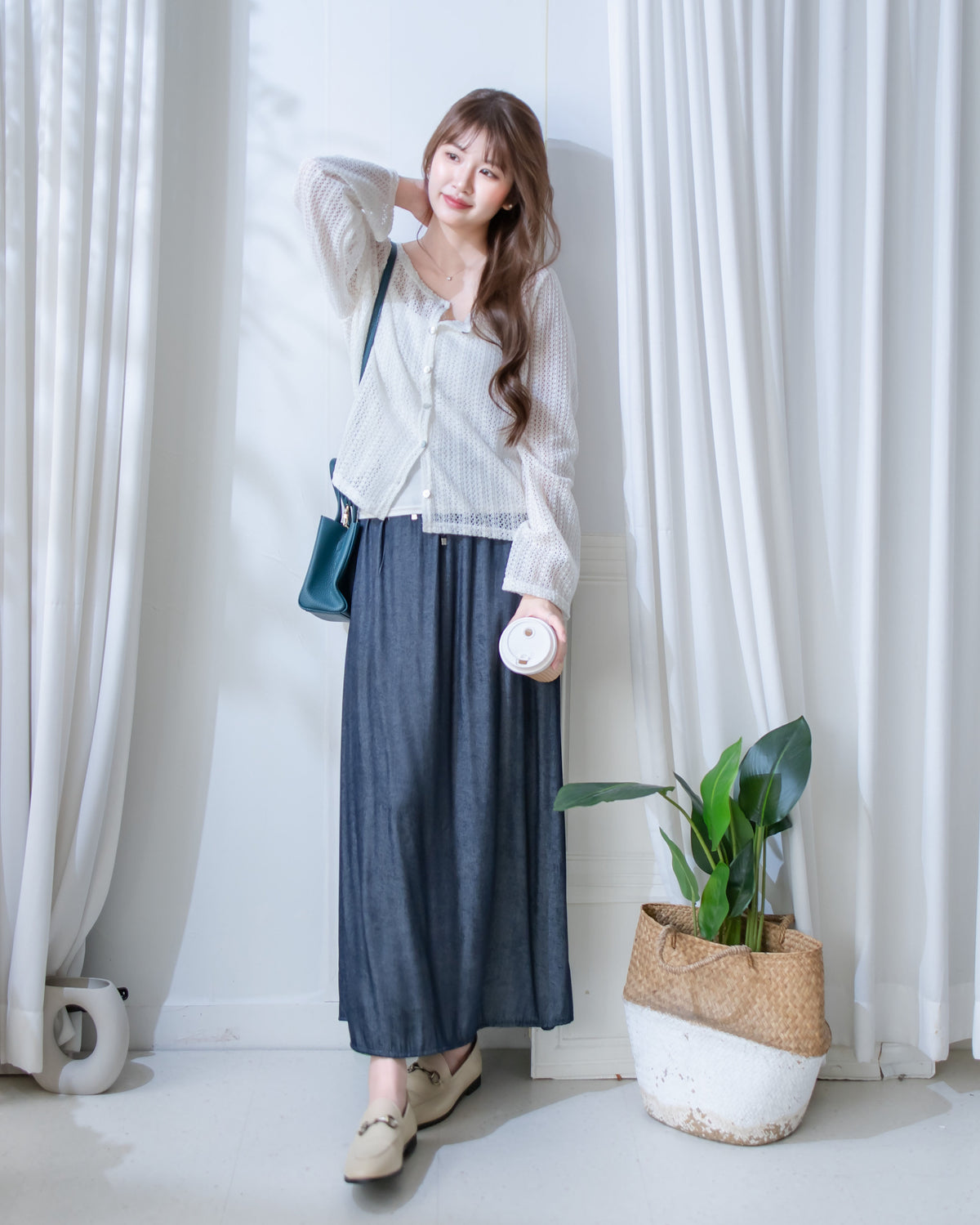 Lace Cardigan 防皺法式幾何通花針織外套或上衣/ CD8158