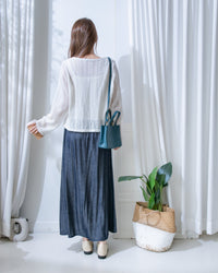Denim Quiet Lux Skirt 低調質感直身亮絲金屬扣長裙/ SK8957