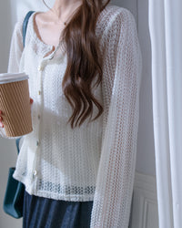 Lace Cardigan 防皺法式幾何通花針織外套或上衣/ CD8158