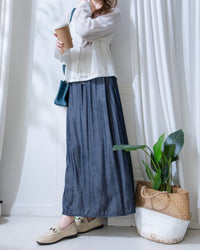Denim Quiet Lux Skirt 低調質感直身亮絲金屬扣長裙/ SK8957