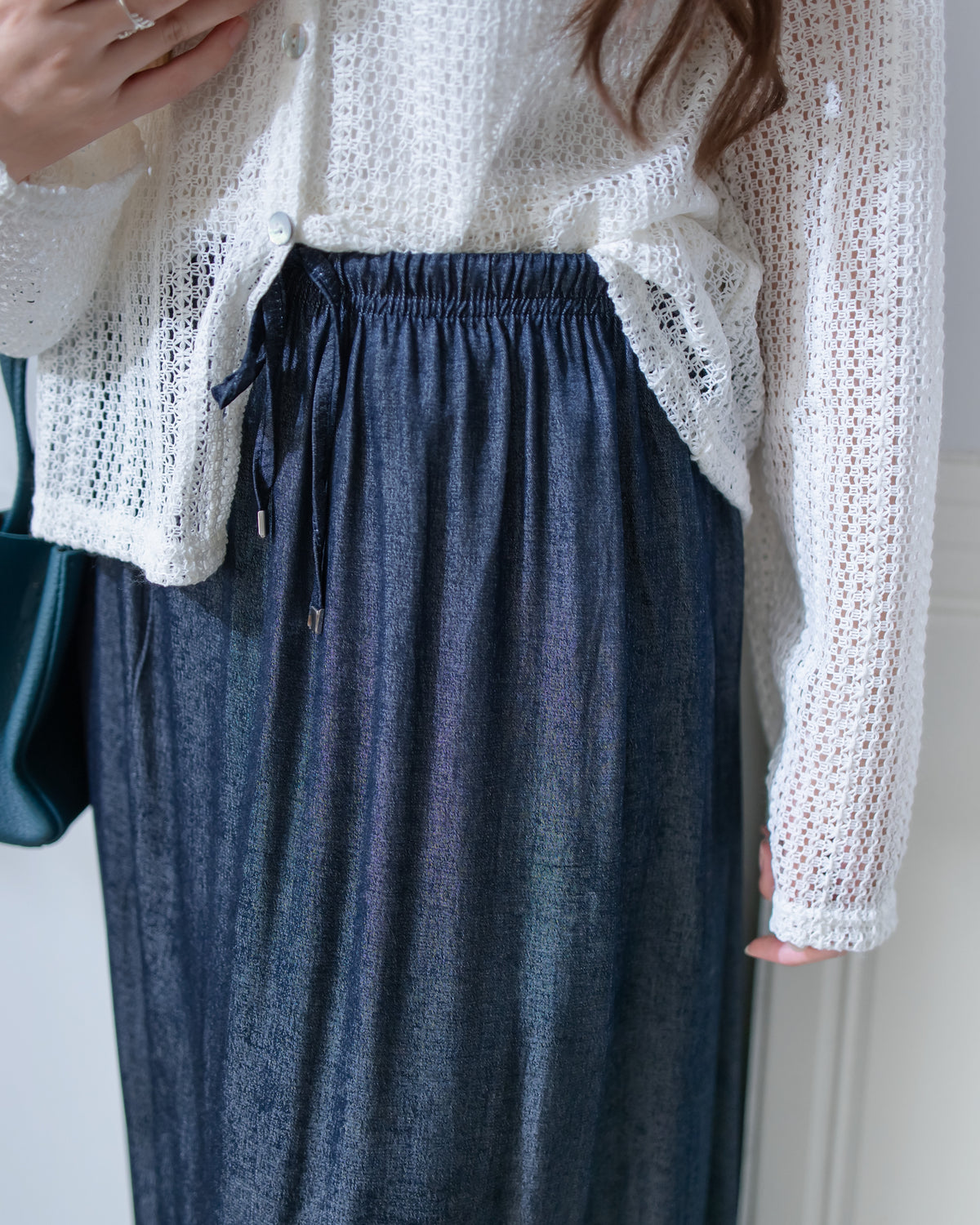 Denim Quiet Lux Skirt 低調質感直身亮絲金屬扣長裙/ SK8957