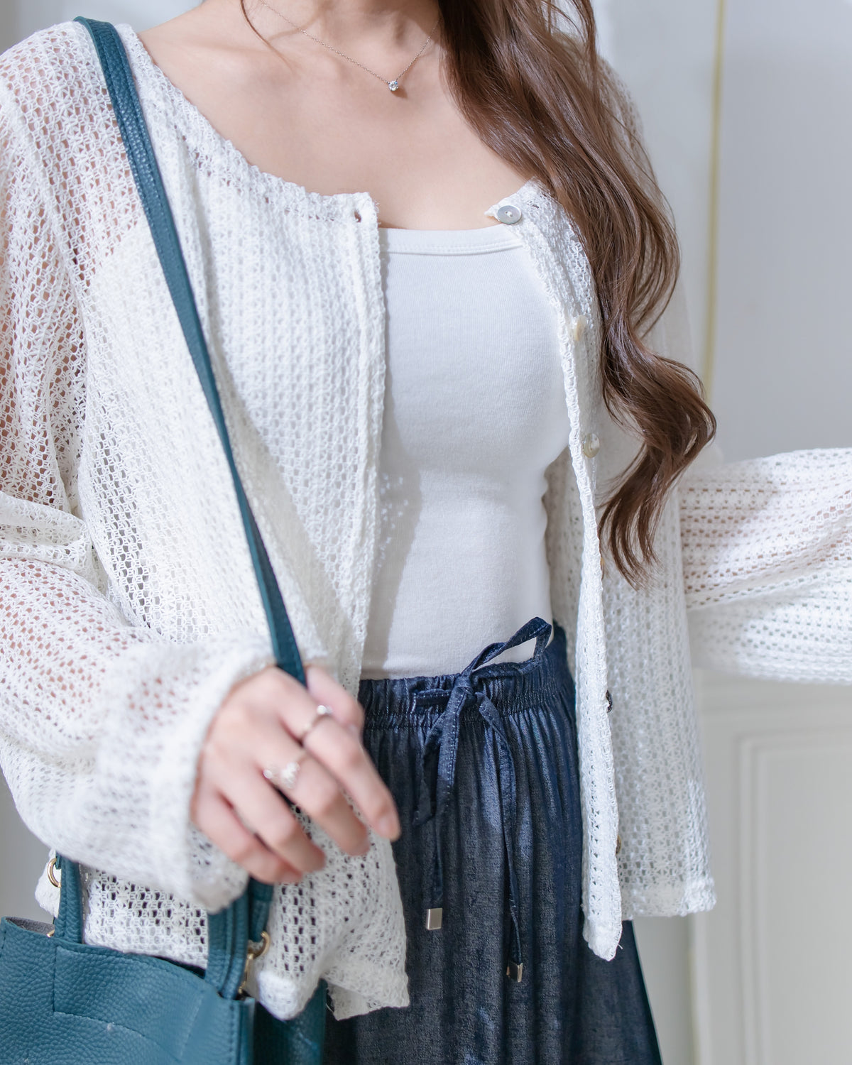 Lace Cardigan 防皺法式幾何通花針織外套或上衣/ CD8158