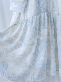 [intent label/ intent 製] Clear Flower Dress V領側束帶質感線條印花飄逸連身裙/ DSA8012