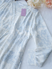[intent label/ intent 製] Clear Flower Dress V領側束帶質感線條印花飄逸連身裙/ DSA8012