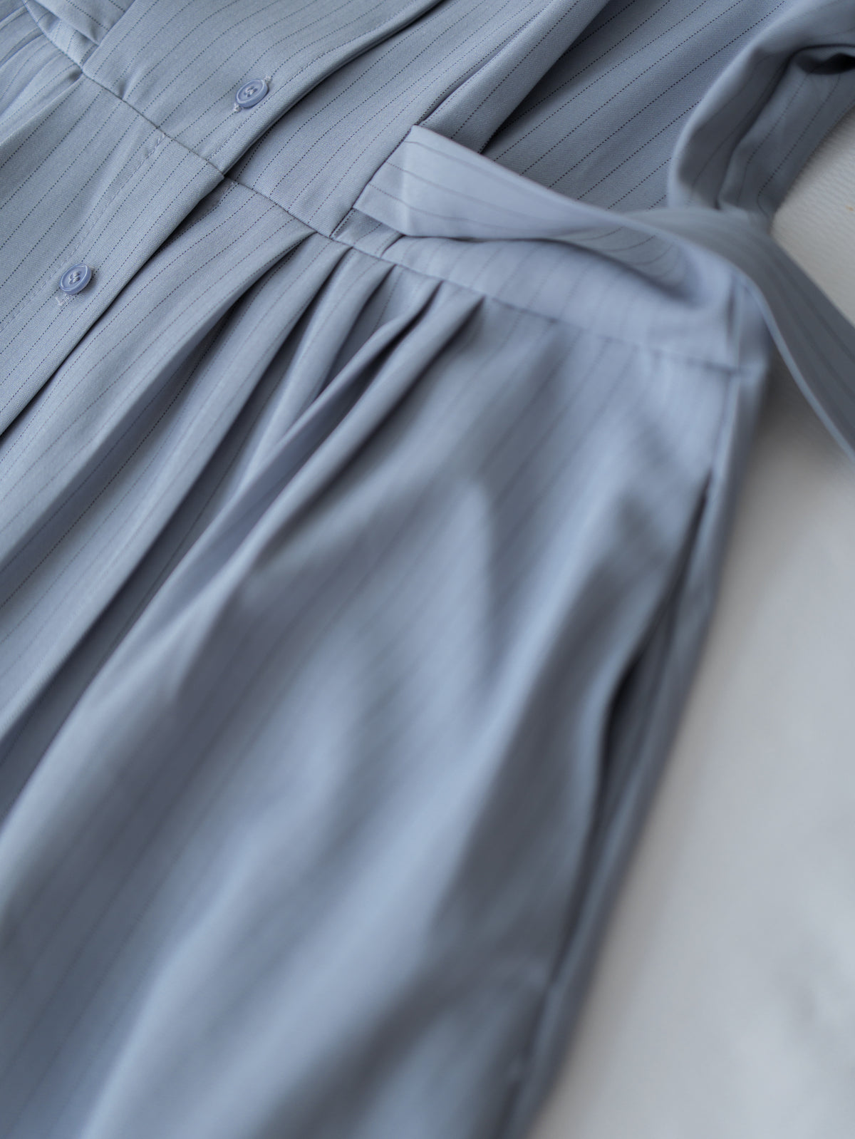 [intent label/ intent 製] Stripe Dress or Outer 腰帶設計暗條紋口袋連身裙或外套/ DSA8013