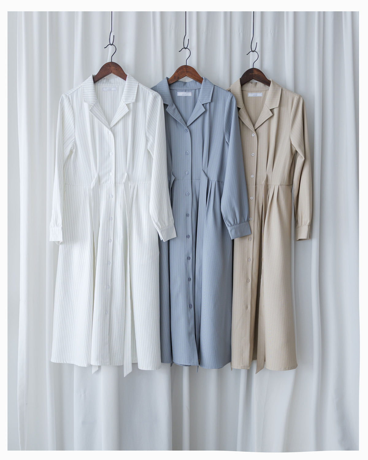 [intent label/ intent 製] Stripe Dress or Outer 腰帶設計暗條紋口袋連身裙或外套/ DSA8013