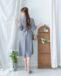 [intent label/ intent 製] Stripe Dress or Outer 腰帶設計暗條紋口袋連身裙或外套/ DSA8013