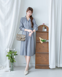 [intent label/ intent 製] Stripe Dress or Outer 腰帶設計暗條紋口袋連身裙或外套/ DSA8013