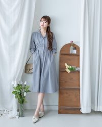 [intent label/ intent 製] Stripe Dress or Outer 腰帶設計暗條紋口袋連身裙或外套/ DSA8013