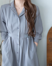 [intent label/ intent 製] Stripe Dress or Outer 腰帶設計暗條紋口袋連身裙或外套/ DSA8013