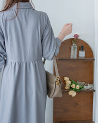 [intent label/ intent 製] Stripe Dress or Outer 腰帶設計暗條紋口袋連身裙或外套/ DSA8013
