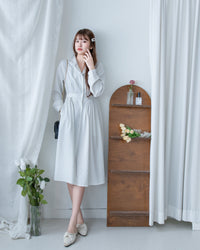 [intent label/ intent 製] Stripe Dress or Outer 腰帶設計暗條紋口袋連身裙或外套/ DSA8013