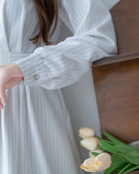 [intent label/ intent 製] Stripe Dress or Outer 腰帶設計暗條紋口袋連身裙或外套/ DSA8013