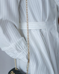 [intent label/ intent 製] Stripe Dress or Outer 腰帶設計暗條紋口袋連身裙或外套/ DSA8013