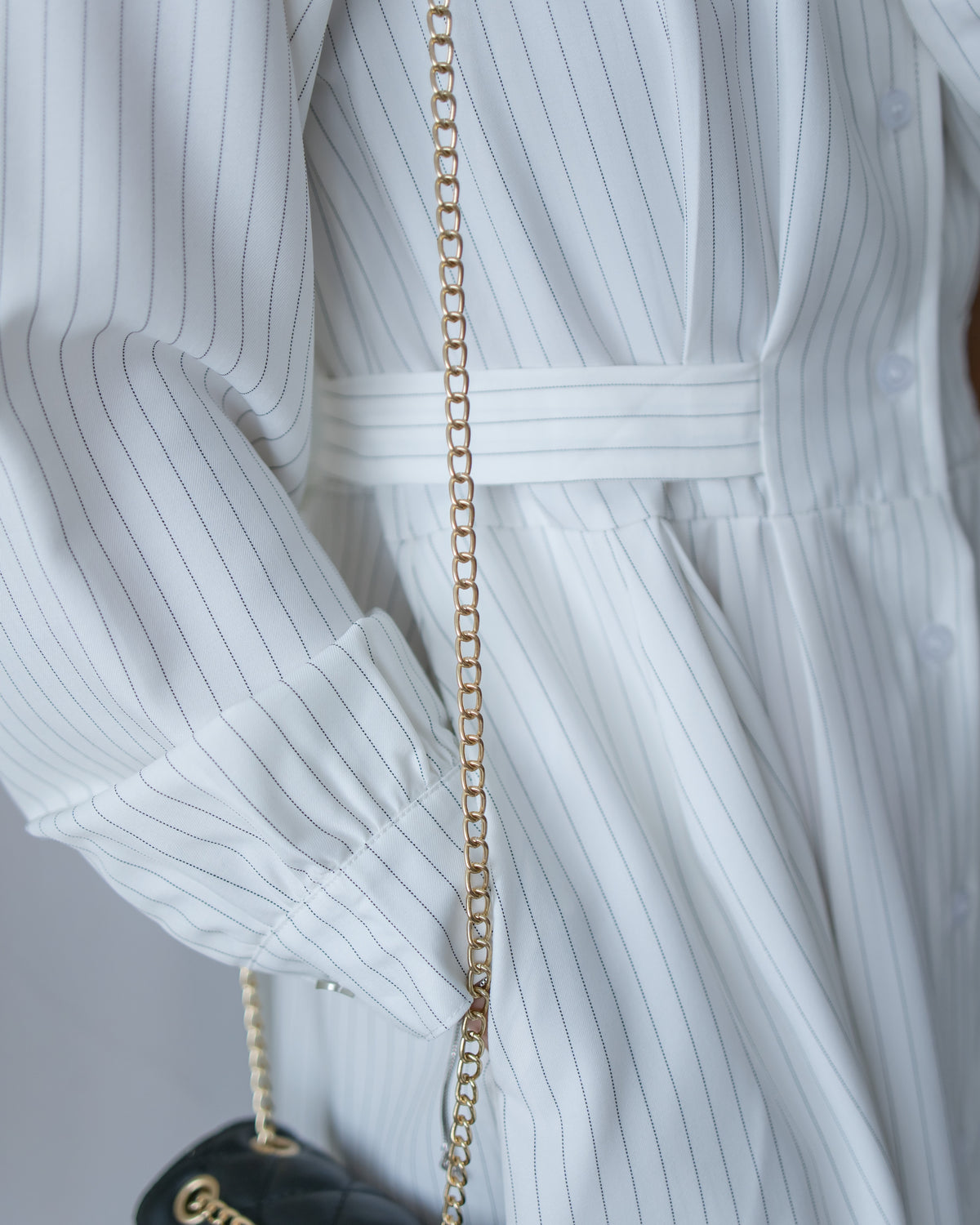 [intent label/ intent 製] Stripe Dress or Outer 腰帶設計暗條紋口袋連身裙或外套/ DSA8013