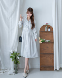 [intent label/ intent 製] Stripe Dress or Outer 腰帶設計暗條紋口袋連身裙或外套/ DSA8013