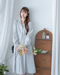 [intent label/ intent 製] Stripe Dress or Outer 腰帶設計暗條紋口袋連身裙或外套/ DSA8013