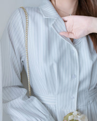 [intent label/ intent 製] Stripe Dress or Outer 腰帶設計暗條紋口袋連身裙或外套/ DSA8013