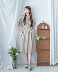[intent label/ intent 製] Stripe Dress or Outer 腰帶設計暗條紋口袋連身裙或外套/ DSA8013