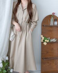 [intent label/ intent 製] Stripe Dress or Outer 腰帶設計暗條紋口袋連身裙或外套/ DSA8013