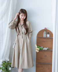 [intent label/ intent 製] Stripe Dress or Outer 腰帶設計暗條紋口袋連身裙或外套/ DSA8013