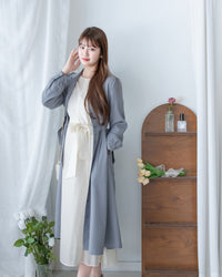 [intent label/ intent 製] Stripe Dress or Outer 腰帶設計暗條紋口袋連身裙或外套/ DSA8013