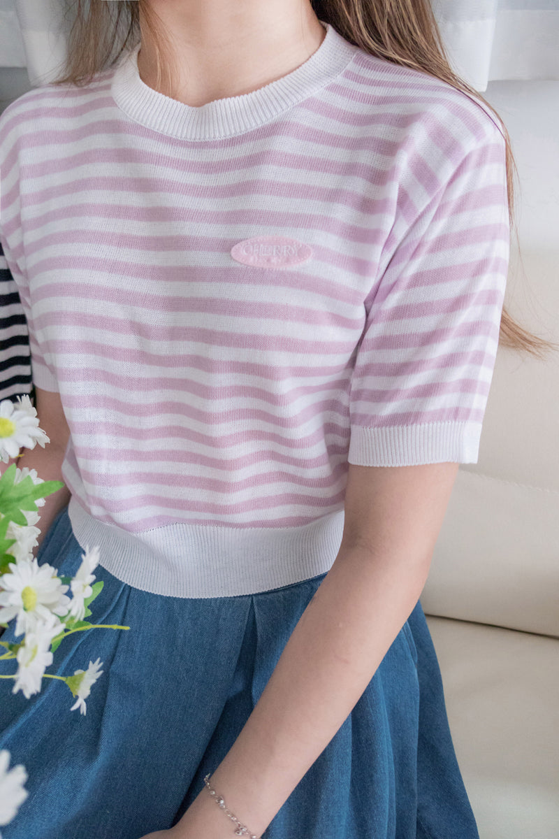 Cherry Vintage 透氣線料輕復古條紋短身百搭, Top/ TP8863