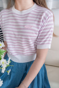 Cherry Vintage 透氣線料輕復古條紋短身百搭, Top/ TP8863