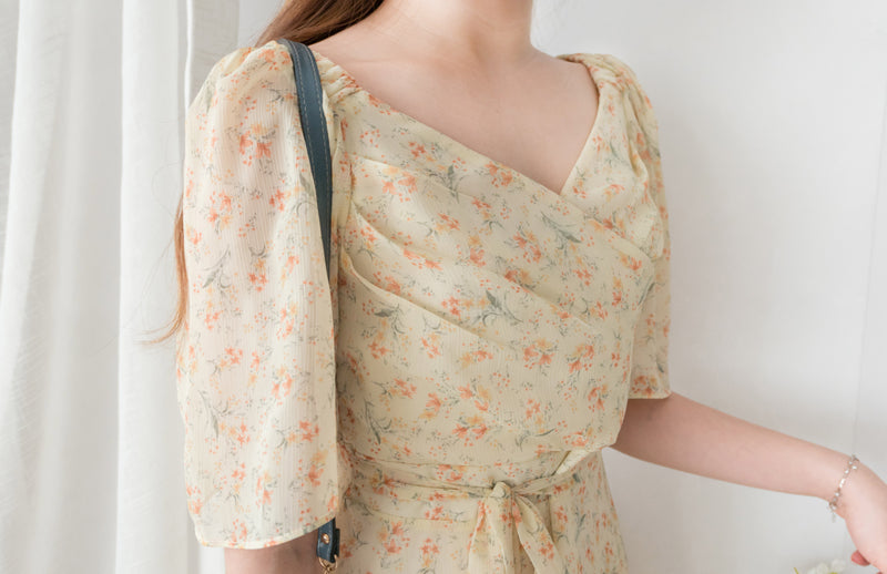 Orange Lily 清新飄逸淡黃橙花包裹領口, Dress/ DS9226