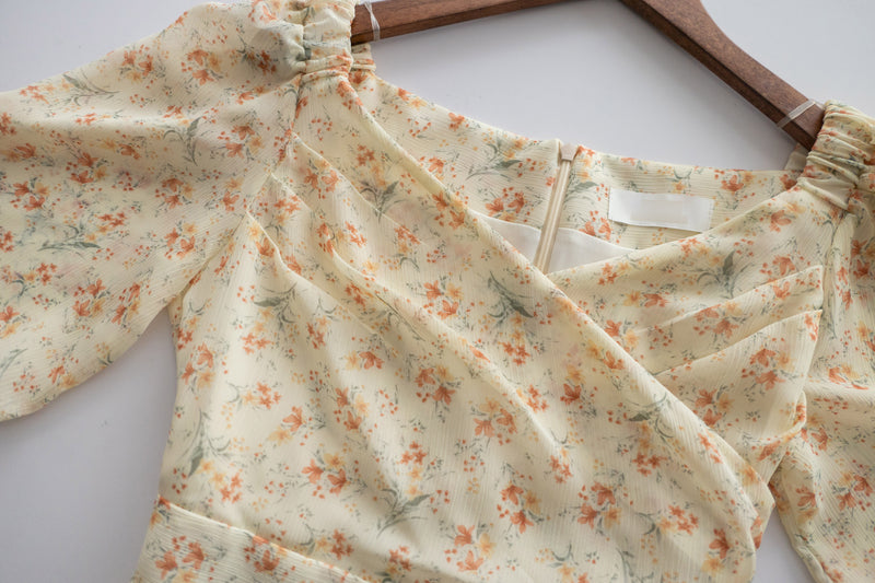 Orange Lily 清新飄逸淡黃橙花包裹領口, Dress/ DS9226