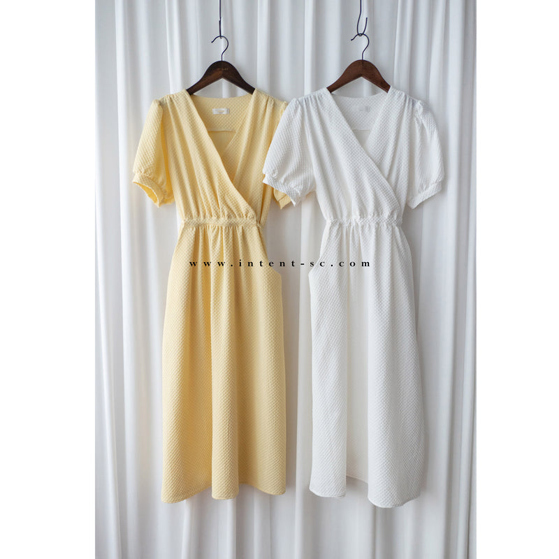 （intent x Korea 獨家款) Square Dot 點點小方格修腰隨性口袋連身長裙, Dress/ DS9229 （yellow sold out)