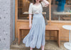 Chiffon Floral 低調白花傘型魚尾修腰半身裙, Skirt/ SK8709