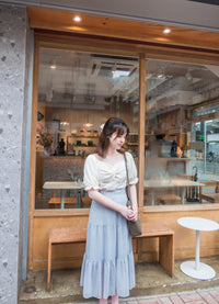 Chiffon Floral 低調白花傘型魚尾修腰半身裙, Skirt/ SK8709
