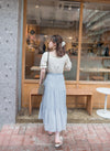 Chiffon Floral 低調白花傘型魚尾修腰半身裙, Skirt/ SK8709
