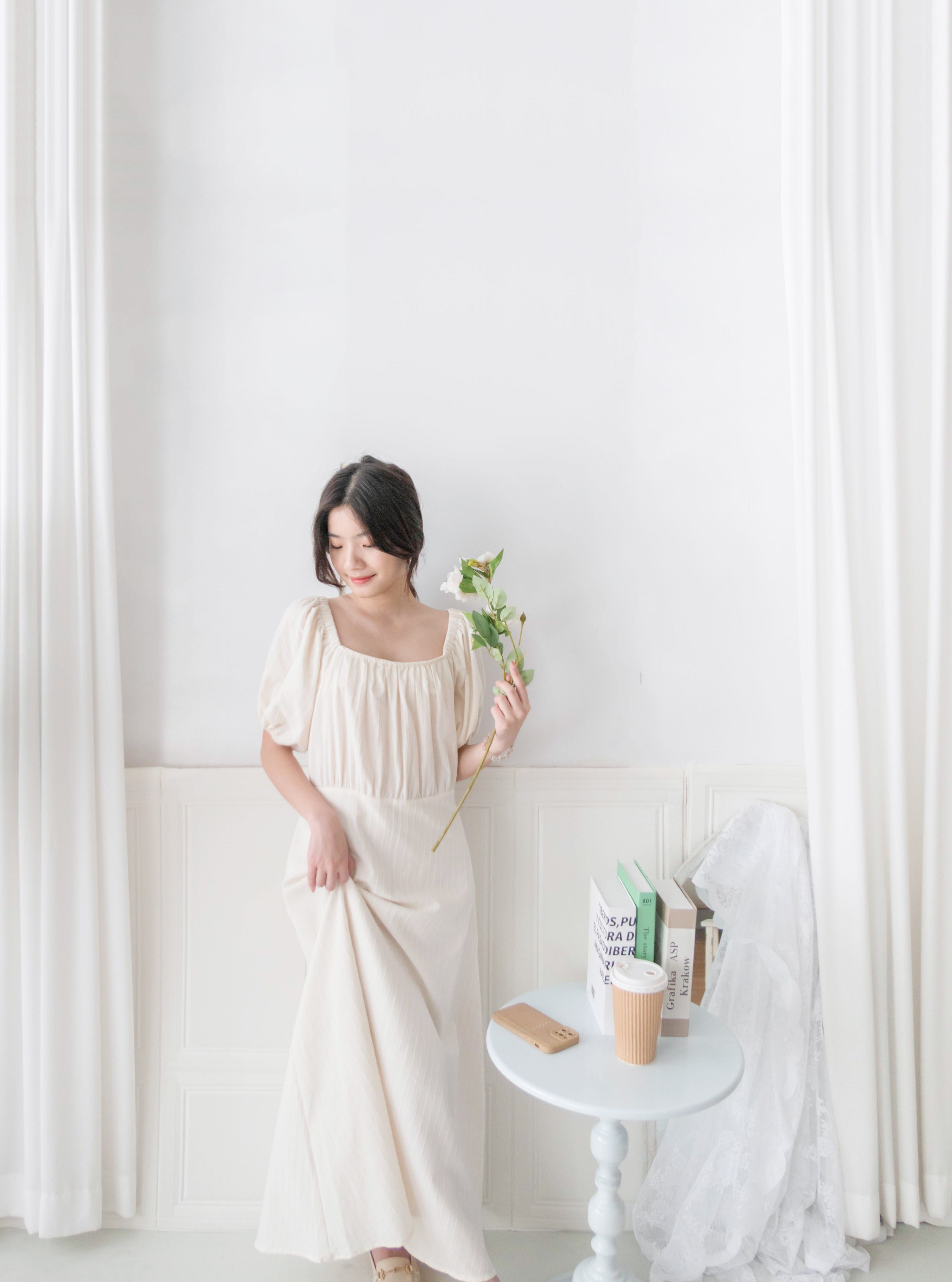 Ivory 復古優雅平領不貼直身條紋連身裙, Dress/ DS9262