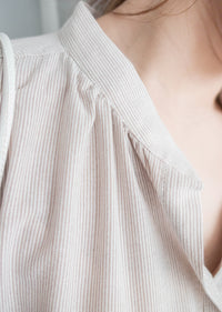 [ BEST ✈️少量現貨 售完即止] Stripe Shirt 幾何無領恤衫暗直紋口袋綁帶長裙, Dress/ DS9296