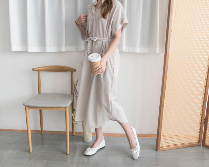 [ BEST ✈️少量現貨 售完即止] Stripe Shirt 幾何無領恤衫暗直紋口袋綁帶長裙, Dress/ DS9296