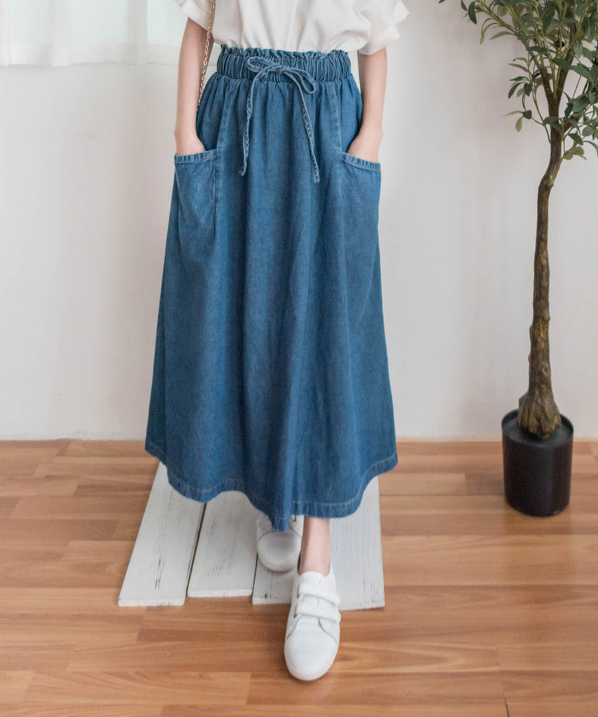 Ruffle Denim 斜口袋花邊橡筋微直牛仔裙, Skirt/ SK8729
