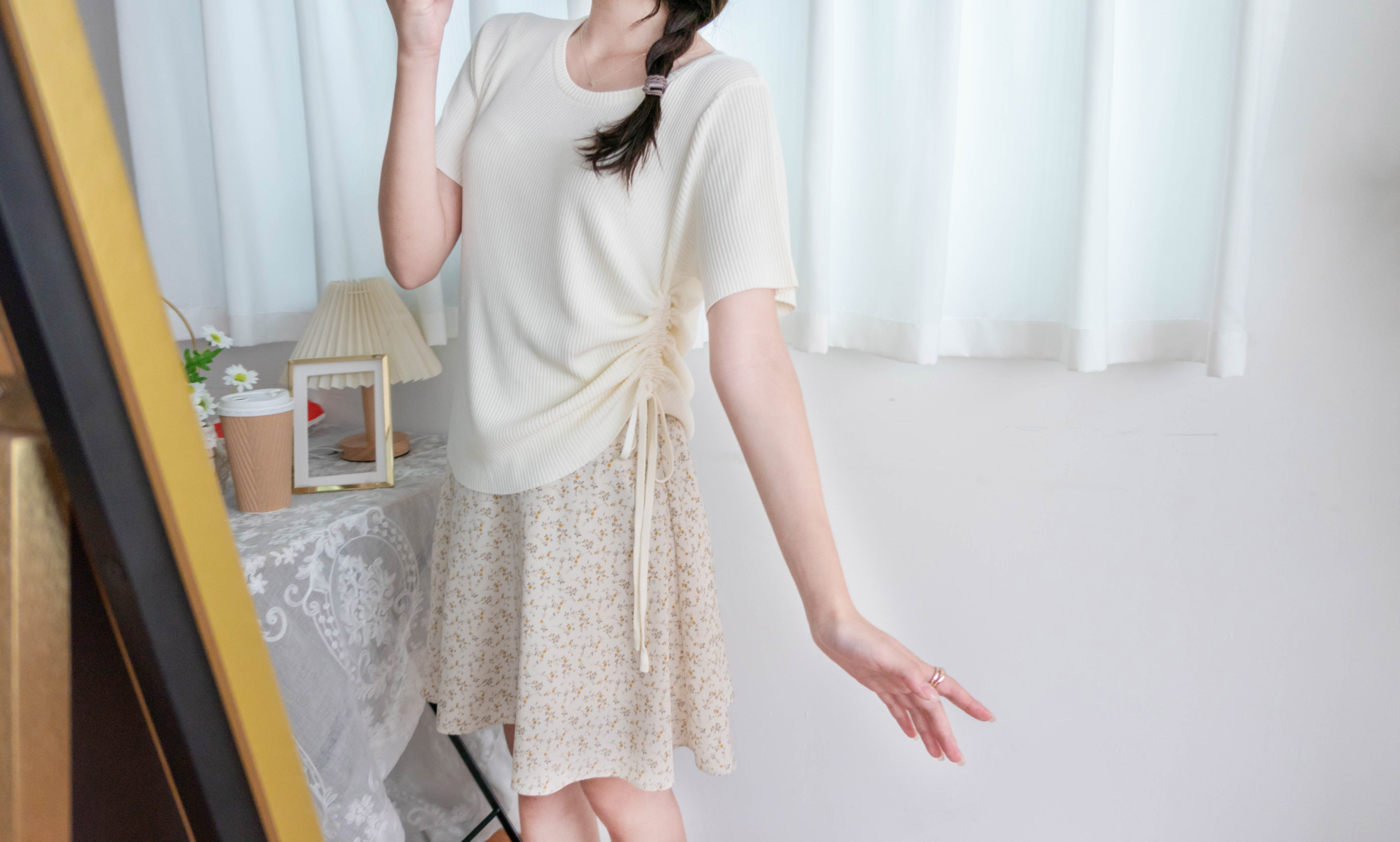 Asymmetric 舒適冰絲織紋側束帶衣尾, Top/ TP8888 (ivory sold out)