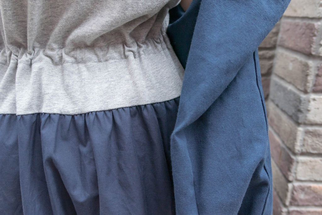 My Stella 隨性拼色灰藍顯瘦橡筋束腰多層裙擺, Dress/ DS9309
