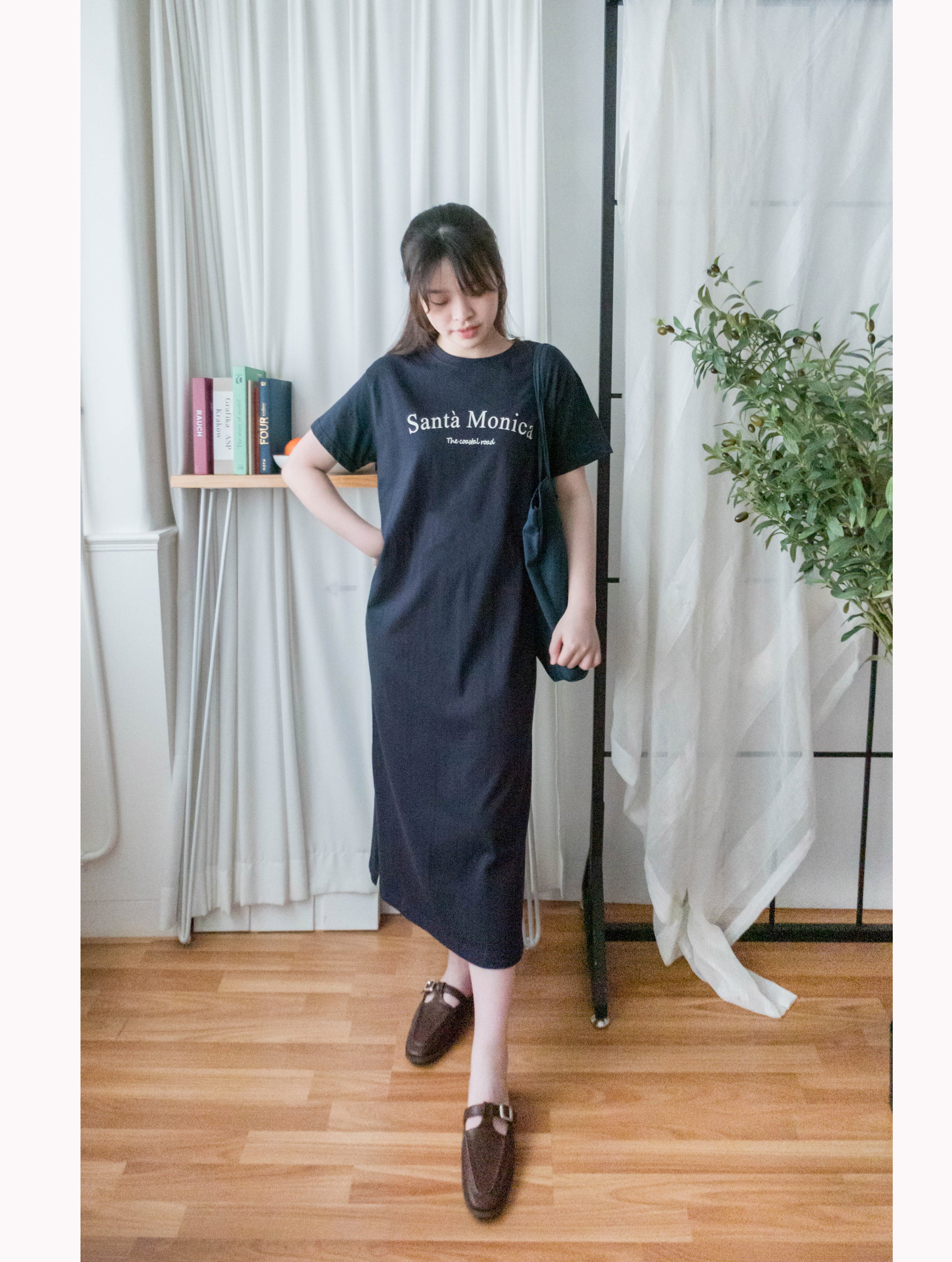 Monica Tee 簡約棉質文字寬鬆開叉長裙, Dress/ DS9307