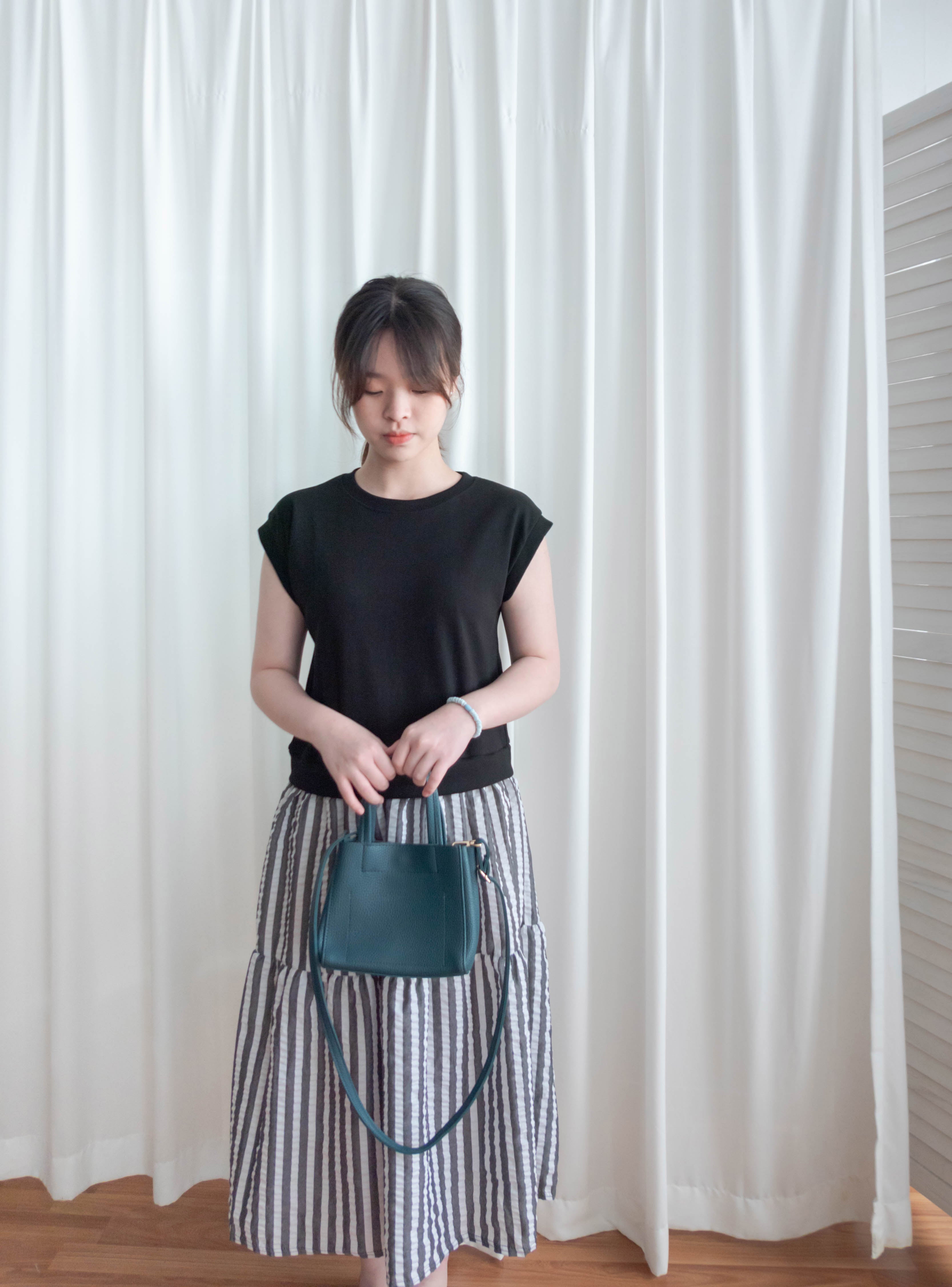 Daily Stripe 黑白條紋假兩件連身裙, Dress/ DS9316
