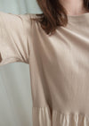 Beige 彈性棉質皺褶腰間大擺連身裙, Dress/ DS9321