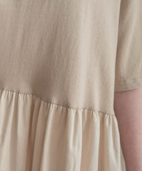 Beige 彈性棉質皺褶腰間大擺連身裙, Dress/ DS9321