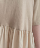 Beige 彈性棉質皺褶腰間大擺連身裙, Dress/ DS9321