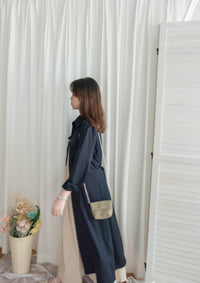 Beige 彈性棉質皺褶腰間大擺連身裙, Dress/ DS9321