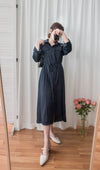 [限量現貨回歸] Navy 微光澤雙口袋修腰知性連身裙或外套, Dress/ DS9324
